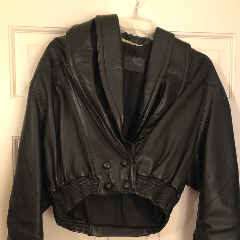 Black leather bomber jacket